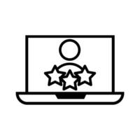 laptop with star rating icon over white background, line style, illustration vector