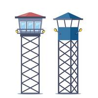 Observation tower in prison, army and for safari hunting. Prison tower, checkpoint, protection territory, watchtower, state border, military base. Military camp post. illustration. vector
