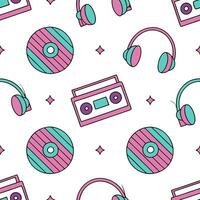 80s vaporwave seamless tile pattern with neon retro illustrations nostalgic synthwave elements Clean vector