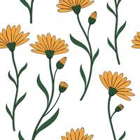 Abstract calendula flowers seamless tile pattern vibrant isolated white background perfect for creative textiles branding packaging Clean vector