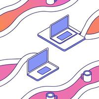 Abstract digital art featuring glossy waves and shapes representing remote work in a flexible workspace Clean vector