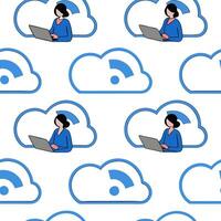 Abstract digital art of a person using cloud technology to work remotely with soft bokeh backgrounds Clean vector