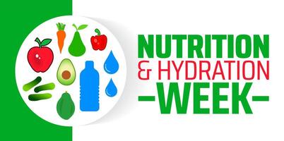 Nutrition and Hydration Week background banner or poster design template. observed every year in March. Holiday concept. Use to any Template, card, poster, placard, template. vector