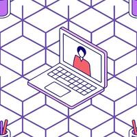 Abstract digital art with holographic call on a laptop in a home office Clean vector