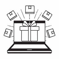 Abstract glowing gift box with digital shopping elements Clean vector