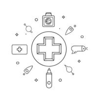 Abstract glowing medical cross with floating diabetic icons for World Diabetes Day Clean Set 2 vector