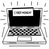 Abstract glowing laptop with floating Cyber Monday banner Clean vector