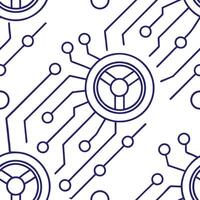 Abstract seamless tile featuring futuristic symbols and glowing circuits forming a dynamic and sleek high tech interface with advanced design Clean vector