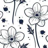 Abstract watercolor Anemone seamless pattern with splashes and drips on white background Clean vector