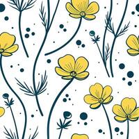 Abstract watercolor buttercup seamless pattern with splashes and drips on white background Clean vector