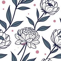 Abstract watercolor peony seamless pattern with splashes and drips on white background Clean vector