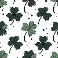Abstract watercolor clover seamless pattern with splashes and drips on white background Clean vector