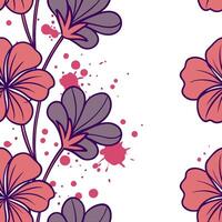 Abstract watercolor geranium seamless pattern with splashes and drips on white background Clean vector