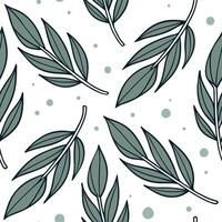 Abstract watercolor sage leaves seamless pattern with splashes and drips on white background Clean vector