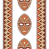 African tribal borders and masks seamless tile pattern with earthy tones and bold patterns for cultural decor Clean vector
