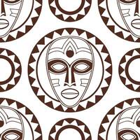 African tribal patterns and masks seamless tile pattern with earthy color palette Clean vector
