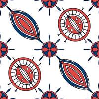 African Maasai beaded patterns and vibrant colors seamless tile pattern with bold reds and blues for cultural decor Clean vector