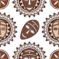 African tribal patterns and masks seamless tile pattern with earthy color palette Clean Set 2 vector