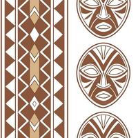 African tribal masks and geometric patterns seamless tile pattern with earthy tones Clean vector