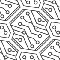 Arrange high contrast circuit boards on modular white backgrounds unifying bold shapes into seamless tile geometry Clean vector