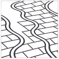 Arrange parallel digital lines with slight curvature offset by open white partitions fostering sharp forward facing tile results Clean vector
