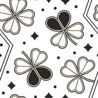 Art deco clover seamless pattern with metallic accents and geometric elements on white Clean vector