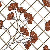 Art deco geranium seamless pattern with metallic accents and geometric elements on white Clean vector