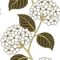 Art Deco hydrangea seamless tile pattern with symmetrical hydrangea motifs and gold accents for glamorous interiors Clean vector