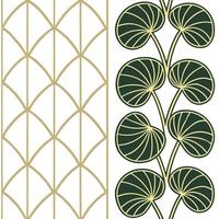 Art deco Pilea seamless pattern with metallic accents and geometric elements on white Clean vector