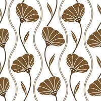 Art Deco poppy seamless tile pattern with symmetrical poppy motifs and gold accents for glamorous interiors Clean vector