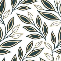 Art deco sage leaves seamless pattern with metallic accents and geometric elements on white Clean vector