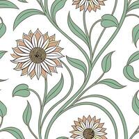 Art Nouveau sunflower seamless tile pattern with flowing lines and pastel colors ideal for elegant dining rooms Clean vector
