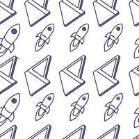 Assemble continuous tile of angled futuristic icons small neon highlights open white zones reinforcing forward brand direction Clean vector