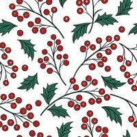 Autumn berries and vines seamless tile pattern with deep reds and vibrant greens Clean vector