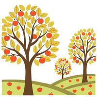 Autumn apple orchard seamless tile pattern with ripe apples trees and fall foliage Clean vector