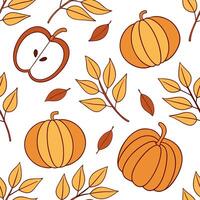 Autumn harvest seamless pattern with crisp apples orange leaves and pumpkins for a warm harvest inspired atmosphere Clean vector