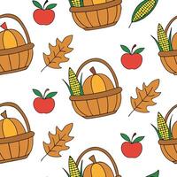 Autumn harvest basket seamless tile pattern with fruits vegetables and fall accents Clean Set 2 vector