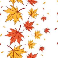 Autumn seamless pattern with falling leaves in shades of red orange and yellow for a colorful fall aesthetic Clean vector
