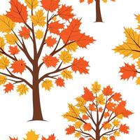 Autumn trees seamless tile pattern with vibrant maple and oak leaves for warm home decor Clean Set 5 vector
