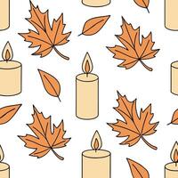 Autumn warmth seamless tile pattern with cozy blankets and golden maple leaves for inviting home decor Clean Set 3 vector