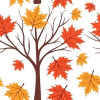 Autumn trees seamless tile pattern with vibrant maple and oak leaves for warm home decor Clean Set 8 vector