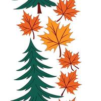 Autumn trees seamless tile pattern with vibrant maple and oak leaves for warm home decor Clean Set 9 vector