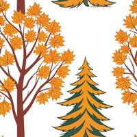 Autumn trees seamless tile pattern with vibrant maple and oak leaves for warm home decor Clean Set 7 vector