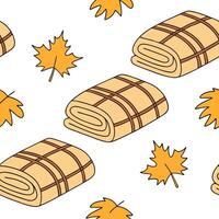 Autumn warmth seamless tile pattern with cozy blankets and golden maple leaves for inviting home decor Clean Set 5 vector