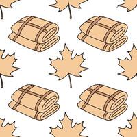 Autumn warmth seamless tile pattern with cozy blankets and golden maple leaves for inviting home decor Clean Set 6 vector
