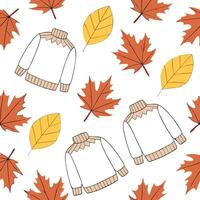 Autumn warmth seamless tile pattern with cozy blankets and golden maple leaves for inviting home decor Clean Set 8 vector