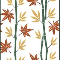 Bamboo and autumn leaves seamless pattern colorful isolated white background perfect for fall textiles branding packaging Clean vector