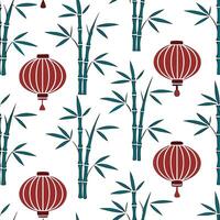 Bamboo and lanterns seamless pattern festive isolated white background perfect for holiday textiles branding packaging Clean vector