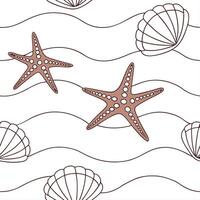Beachy summer seamless tile pattern with seashells and sand dunes for coastal living spaces Clean vector