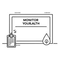 Blood drop icon and glucose test strip border frame with Monitor Your Health text Clean vector